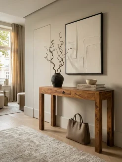 KADIMA DESIGN Konsolentisch "NAKO": Landhausstil, Schublade, Akazienholz, 40 cm Tiefe, vielseitig einsetzbar. Braun Online