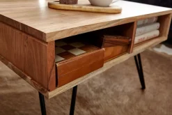 KADIMA DESIGN Massiver Akazienholz Couchtisch, Modernes Design, Metallgestell, Stauraum Outlet