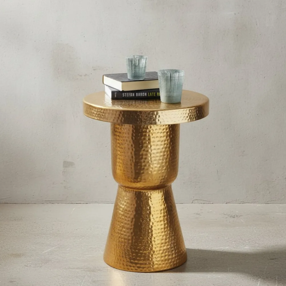 KADIMA DESIGN Orientalischer Dekotisch ENNS: Aluminium, Hammerschlag-Strukturen, 43x59x43 cm Gold