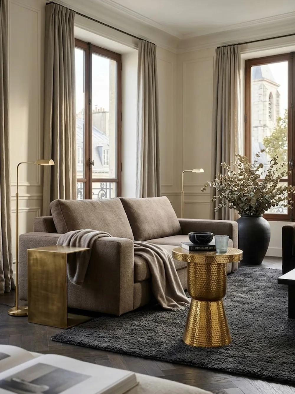 KADIMA DESIGN Orientalischer Dekotisch ENNS: Aluminium, Hammerschlag-Strukturen, 43x59x43 cm Gold