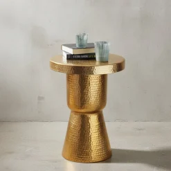 KADIMA DESIGN Orientalischer Dekotisch ENNS: Aluminium, Hammerschlag-Strukturen, 43x59x43 cm Gold