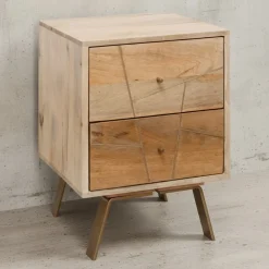 KADIMA DESIGN Rustikales Nachtkästchen Garda, Metallstreifen, Massivholz Mango, einzigartige Farbgebung Best