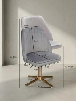 Samt Drehstuhl TANARO: Höhenverstellbar, 360° drehbar, Samtbezug, Eisenuntergestell, 120 kg Belastung. ^ KADIMA DESIGN New