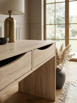 Schreibtisch Sonoma Eiche mit Schubladen - Praktische Blende, Stauraum, Stabile Seitenwände, Anti-Rutsch Pads, ^ KADIMA DESIGN Outlet