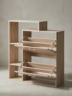 KADIMA DESIGN Schuhkipper Holz für 12 Paar Schuhe - Sonoma Eiche, Modernes Design, Metallgriffe, MDF-Holz, Discount