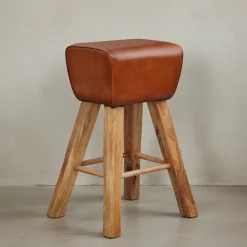 Sportlicher Turnbock-Barhocker, Ziegenleder und Mango Massivholz, 43x75x43 cm, dunkelbraun. ^ KADIMA DESIGN Sale