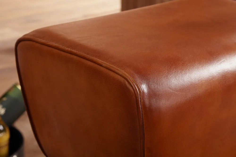 Sportlicher Turnbock-Barhocker, Ziegenleder und Mango Massivholz, 43x75x43 cm, dunkelbraun. ^ KADIMA DESIGN Sale