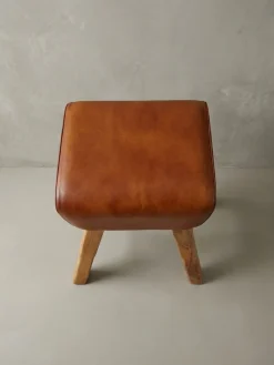 Sportlicher Turnbock-Barhocker, Ziegenleder und Mango Massivholz, 43x75x43 cm, dunkelbraun. ^ KADIMA DESIGN Sale
