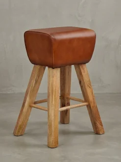 Sportlicher Turnbock-Barhocker, Ziegenleder und Mango Massivholz, 43x75x43 cm, dunkelbraun. ^ KADIMA DESIGN Sale