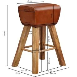 Sportlicher Turnbock-Barhocker, Ziegenleder und Mango Massivholz, 43x75x43 cm, dunkelbraun. ^ KADIMA DESIGN Sale
