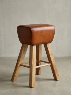 Sportlicher Turnbock-Barhocker, Ziegenleder und Mango Massivholz, 43x75x43 cm, dunkelbraun. ^ KADIMA DESIGN Sale
