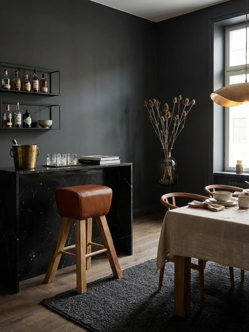 Sportlicher Turnbock-Barhocker, Ziegenleder und Mango Massivholz, 43x75x43 cm, dunkelbraun. ^ KADIMA DESIGN Sale