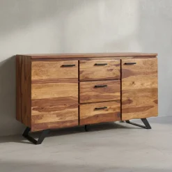 KADIMA DESIGN Stilvolles Sheesham Sideboard mit Baumkanten-Design, 145x82x45 cm, Metallgestell Discount