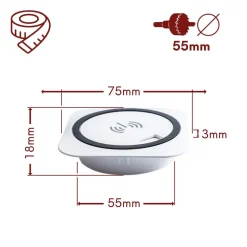 kalb Material für Möbel kalb | Einbau Schnellladegerät 15W, 7,5cm Ø, kabelloses Laden, 2x USB-Ports, Induktionsladegerät, weiß