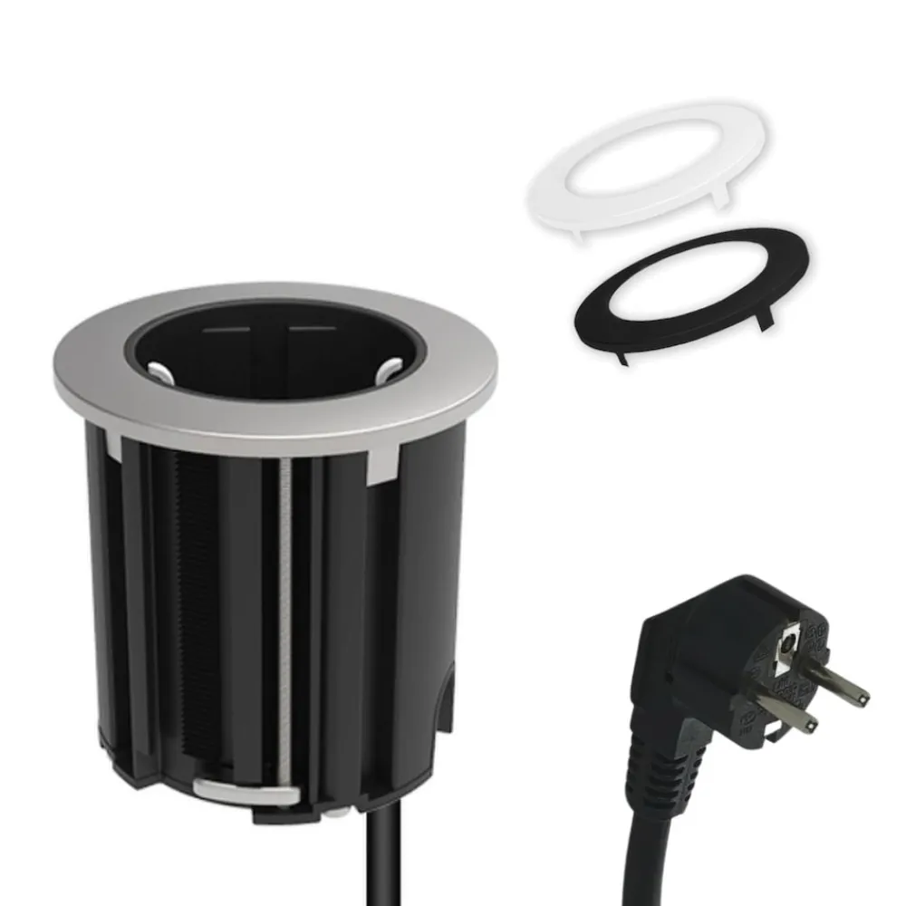 kalb | Einbausteckdose 230V Tischsteckdose 54mm rund für Montage in und an Möbeln / Platten, mit EU-Stecker, inkl. farbiger Blenden ^ kalb Material für Möbel New