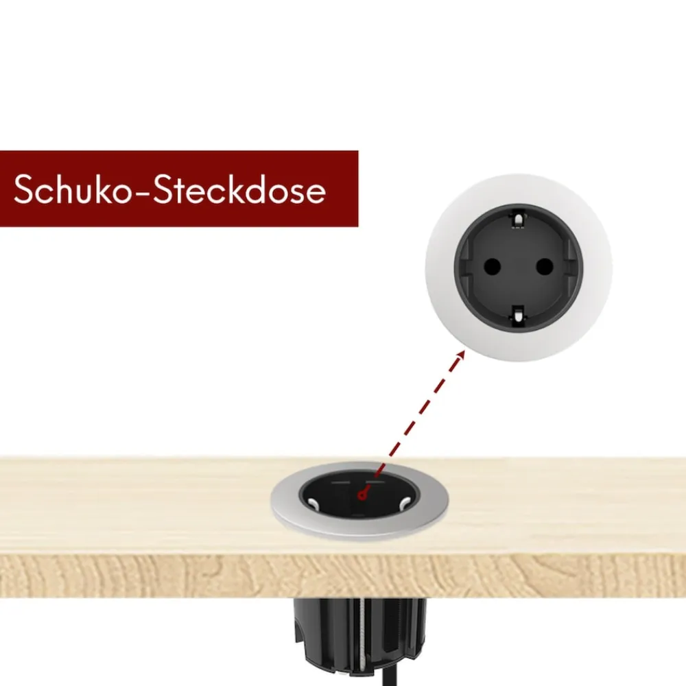 kalb | Einbausteckdose 230V Tischsteckdose 54mm rund für Montage in und an Möbeln / Platten, mit EU-Stecker, inkl. farbiger Blenden ^ kalb Material für Möbel New