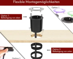 kalb | Einbausteckdose 230V Tischsteckdose 54mm rund für Montage in und an Möbeln / Platten, mit EU-Stecker, inkl. farbiger Blenden ^ kalb Material für Möbel New
