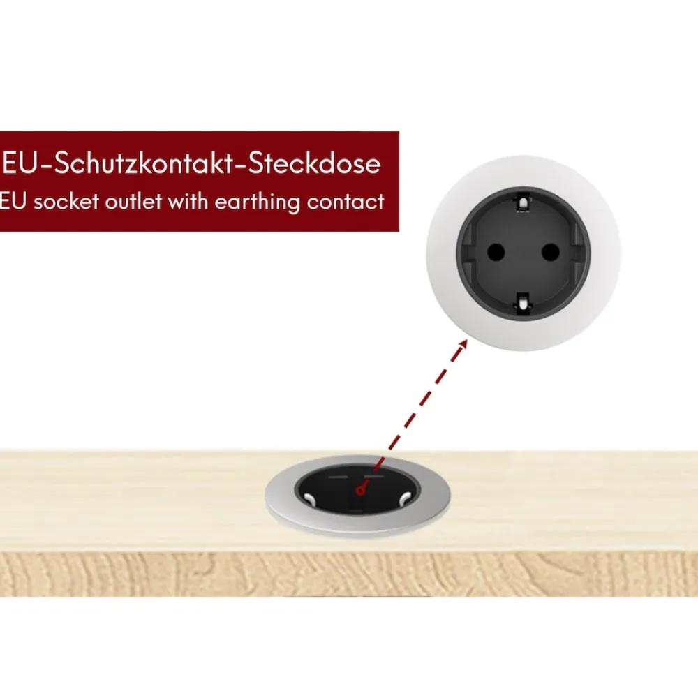 kalb | Einbausteckdose 230V Tischsteckdose 54mm rund für Montage in und an Möbeln / Platten, mit EU-Stecker, inkl. farbiger Blenden ^ kalb Material für Möbel New