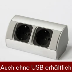 kalb Material für Möbel kalb | 2-fach Ecksteckdosenleiste zur Montage, 1x 230V und 2x USB Steckdosen, Anschlusskabel ohne Stecker, silber/schwarz Hot