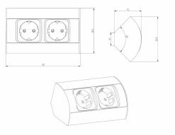 kalb | 2-fach Ecksteckdosenleiste zur Montage, 2x 230V Steckdose, Anschlusskabel ohne Stecker, silber/schwarz ^ kalb Material für Möbel Hot