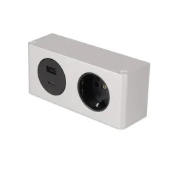 kalb | 2-fach Steckdosenleiste zur Montage, 1x 230V und 2x USB Steckdosen, 140x46x62.5 mm, Anschlusskabel mit Stecker, silber ^ kalb Material für Möbel Clearance