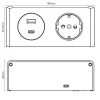 kalb | 2-fach Steckdosenleiste zur Montage, 1x 230V und 2x USB Steckdosen, 140x46x62.5 mm, Anschlusskabel mit Stecker, schwarz ^ kalb Material für Möbel Outlet