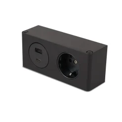 kalb | 2-fach Steckdosenleiste zur Montage, 1x 230V und 2x USB Steckdosen, 140x46x62.5 mm, Anschlusskabel mit Stecker, schwarz ^ kalb Material für Möbel Outlet