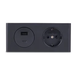 kalb | 2-fach Steckdosenleiste zur Montage, 1x 230V und 2x USB Steckdosen, 140x46x62.5 mm, Anschlusskabel mit Stecker, schwarz ^ kalb Material für Möbel Outlet
