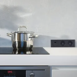 kalb Material für Möbel kalb | 3-fach Steckdosenleiste zur Montage, 2x 230V und 2x USB Steckdosen, 200x46x62.5 mm, Anschlusskabel mit Stecker, schwarz Outlet