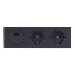 kalb Material für Möbel kalb | 3-fach Steckdosenleiste zur Montage, 2x 230V und 2x USB Steckdosen, 200x46x62.5 mm, Anschlusskabel mit Stecker, schwarz Outlet