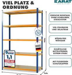 Schwerlastregal Grizzly | Blau-Orange | Höhe: 180 cm | Breite: 120 cm ^ karatcommercial Outlet