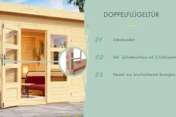 Karibu Holztechnik Karibu Blockbohlen Gartenhaus Rosé 5 naturbelassen Dachbegrünung Geräteschuppen Holzhaus