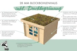 Karibu Holztechnik Karibu Blockbohlen Gartenhaus Rosé 5 naturbelassen Dachbegrünung Geräteschuppen Holzhaus