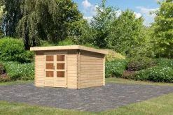 Karibu Holztechnik Karibu Blockbohlen Gartenhaus Rosé 5 naturbelassen Dachbegrünung Geräteschuppen Holzhaus