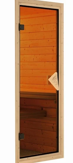 Fasshaus "lfe" SET naturbelassen mit Ofen 9 kW Bio ext. Strg., Kabel, Dachfolie ^ Karibu Clearance