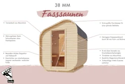 Karibu Fasssauna Carotta in versch. Größen ink. Saunaofen 9kW Hot