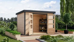 Karibu Holztechnik Karibu Gartenhaus Hollywood in versch. Größen und Farben, opt. mit Anbaudach naturbelassen Outlet