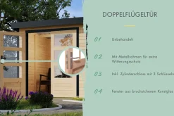 Karibu Holztechnik Karibu Gartenhaus Hollywood in versch. Größen und Farben, opt. mit Anbaudach naturbelassen Outlet