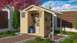 Karibu Housten inkl. Anbaudach Gartenhaus 14 mm Wandstärke Geräteschuppen Gartenschuppen ^ Karibu Holztechnik Discount
