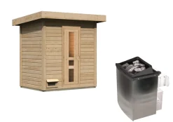 Karibu 38 mm Saunahaus Melo 1 naturbelassen mit Ofen 9 kW integrierte Strg Best