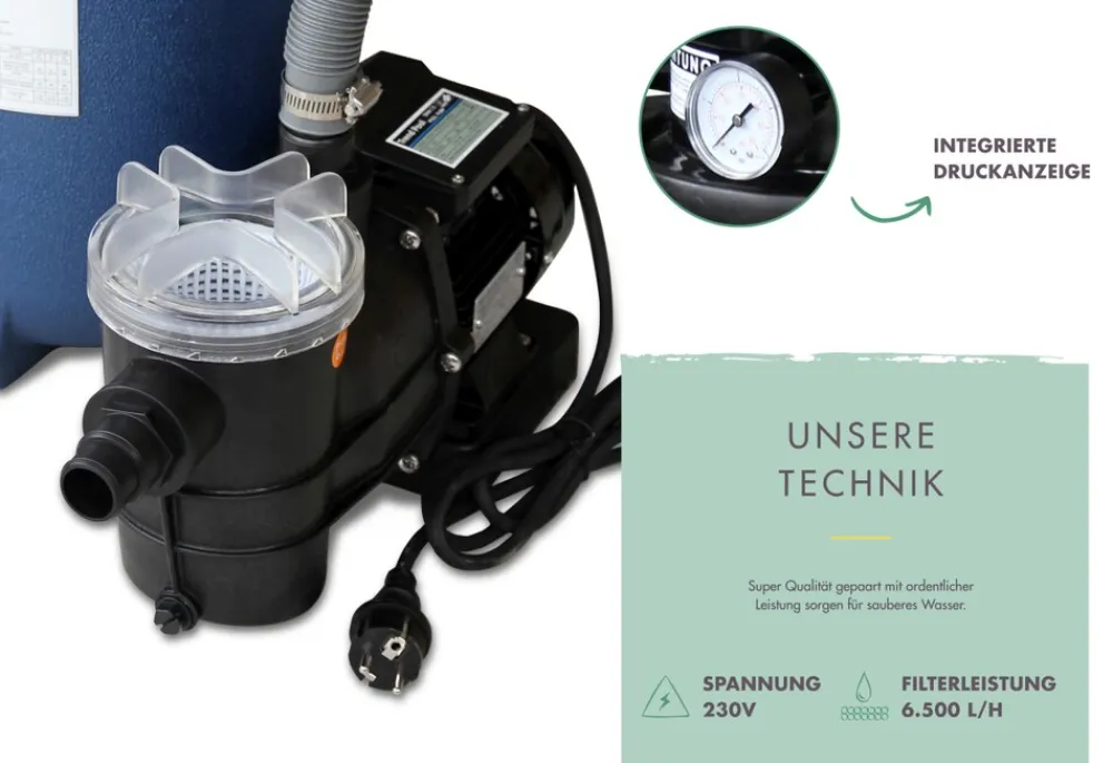Poolfilteranlage 6,5m3 bestehend aus Sandfilter, Pumpe ^ Karibu Online