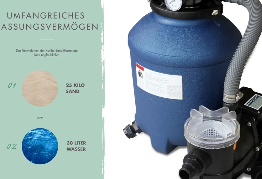 Poolfilteranlage 6,5m3 bestehend aus Sandfilter, Pumpe ^ Karibu Online