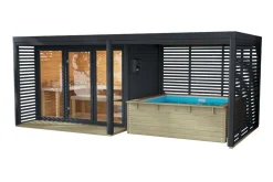 Saunahaus Angelus XL  mit Anbaudach und Minipool ^ Karibu Outlet