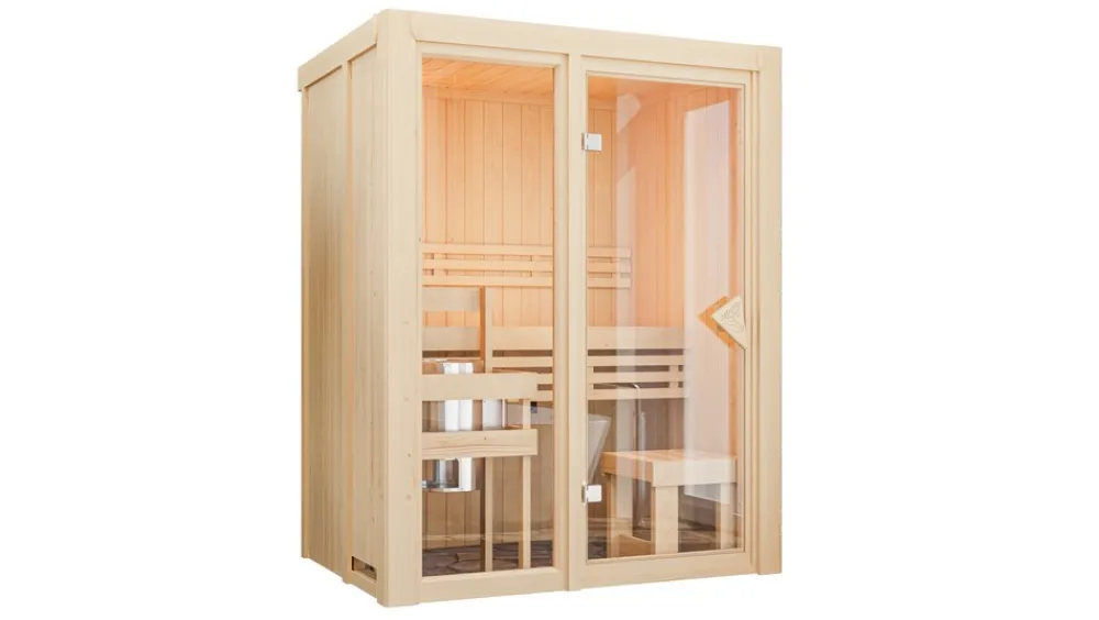 Sauna "View 1" SET naturbelassen 3,6kW Ofen Bio ^ Karibu Outlet