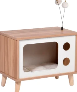 Katzenhöhle TV-Design mit Spielbällen, Jute-Fläche & Plüschkissen ^ Dobar Hot