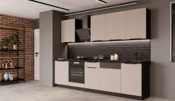 Küche ARONA BASIC 280 Küchenzeile Küchenblock Einbauküche Kaschmir beige Schwarz ^ Küchen-Preisbombe Best