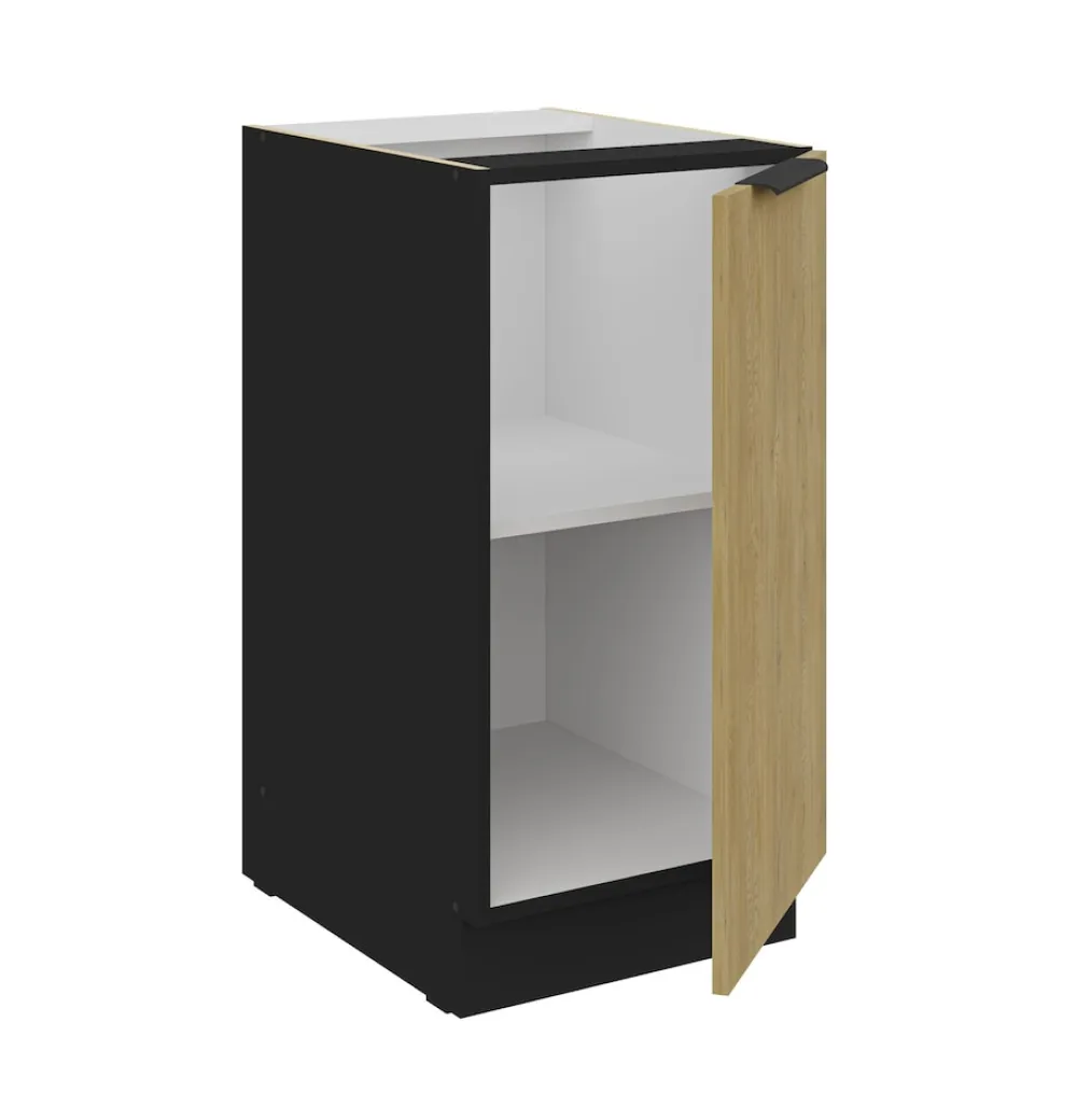 Küchen Unterschrank 40 cm CREMONA Eiche + Schwarz Küche Küchenzeile Küchenblock ^ Küchen-Preisbombe New