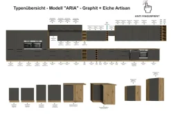 Küchen Unterschrank 50 Küche ARIA Graphite matt Anti Fingerprint Küchenzeile ^ Küchen-Preisbombe Hot