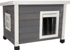 Katzenhaus Rustica Katzenhütte Holz wei¤/grau Plexiglasfenster Katzenvilla ^ Kerbl Best