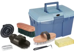 Kerbl Putzbox blau mit Inhalt für Pferde, Pferdebürsten Putzzeug blau Clearance